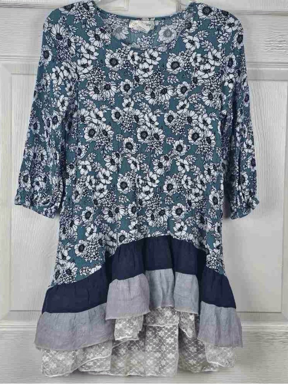 Teal Floral Layered Ruffle Tunic